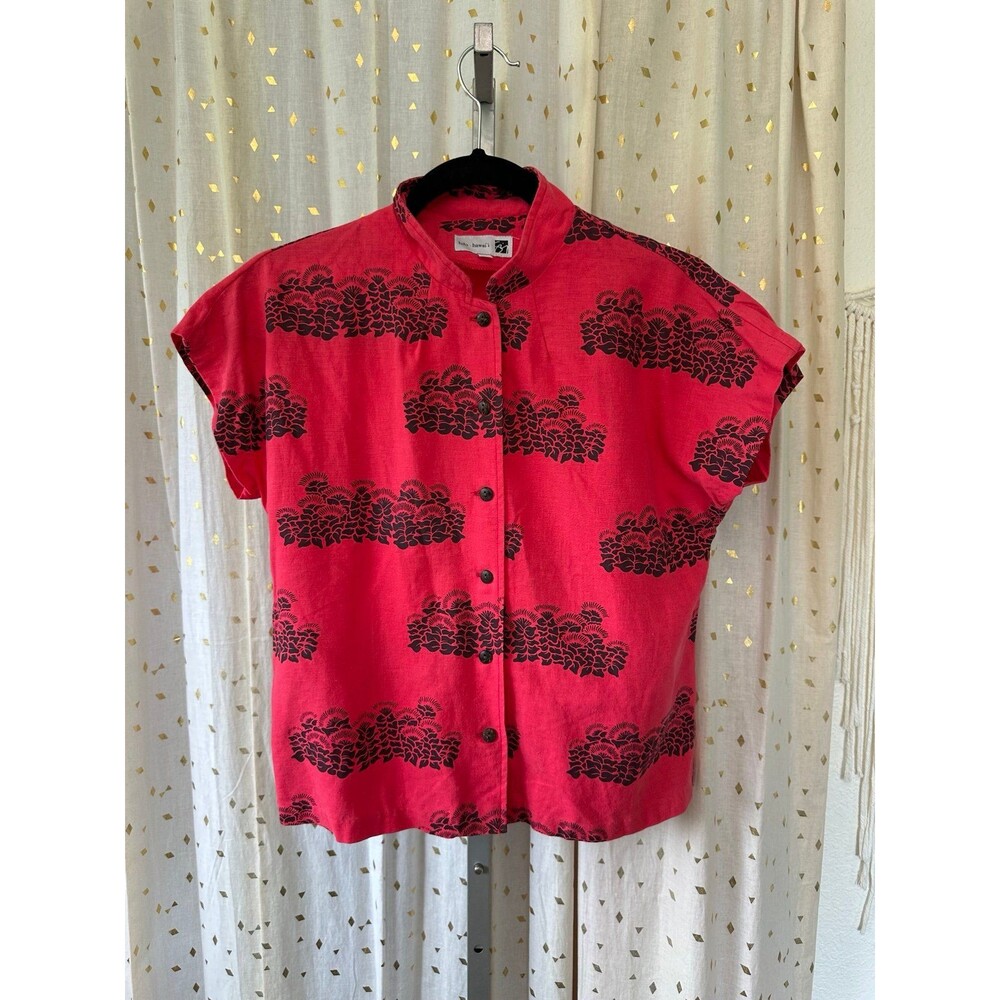 Sig Zane Women's Red Hawaiian Keahialaka Mandarin Collar Button Up Shirt XXS